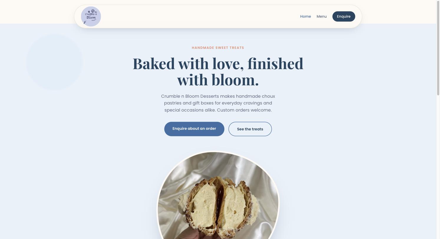 Crumble n Bloom Desserts homepage