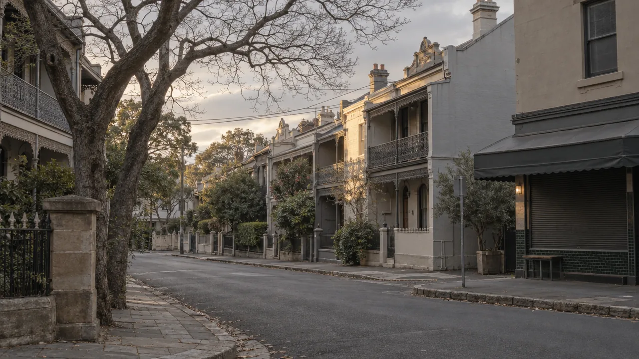 A quiet Sydney street of terrace houses