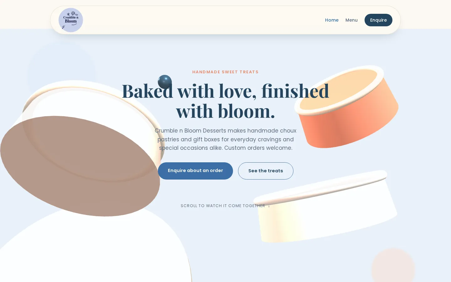 The Crumble n Bloom Desserts website