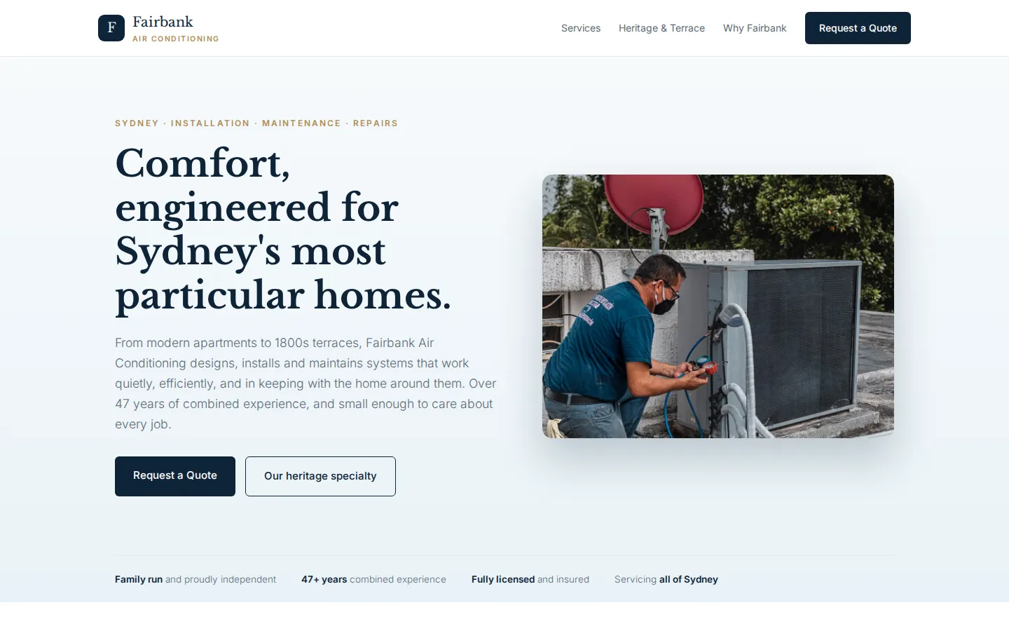 The Fairbank Air Conditioning website