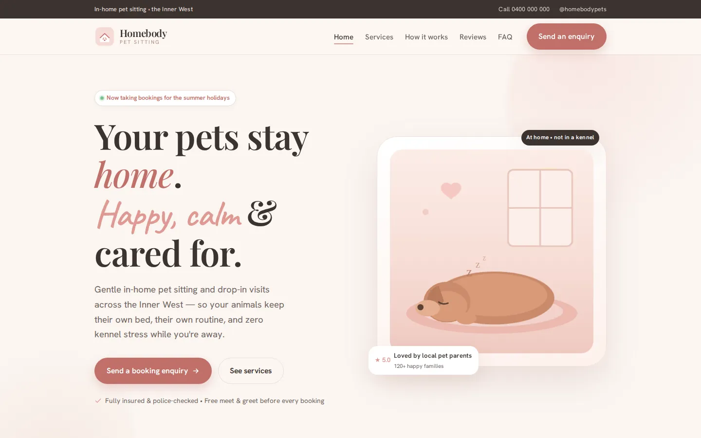 The Homebody Pet Sitting website