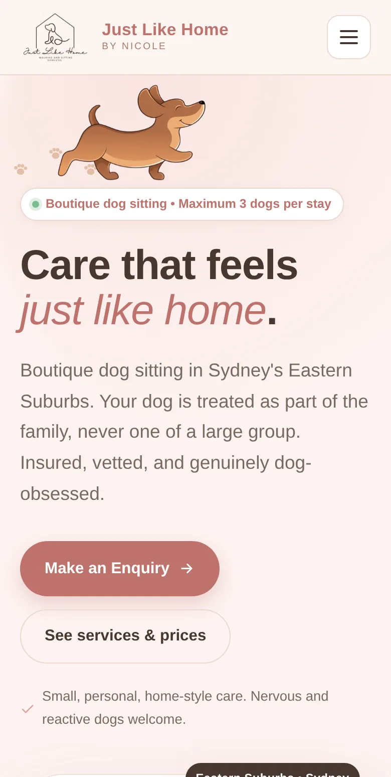 The Just Like Home by Nicole site on a phone