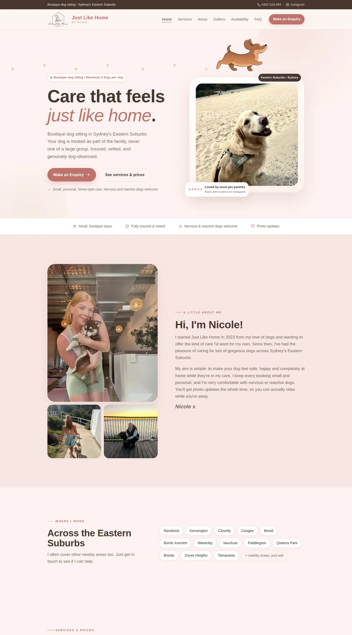 The Just Like Home by Nicole homepage, scrolling