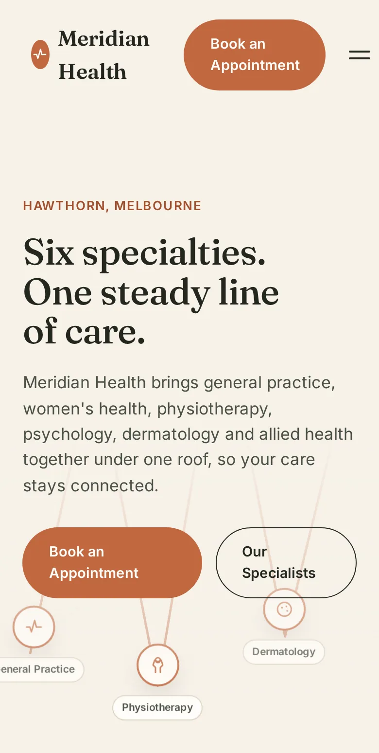 The Meridian Health site on a phone