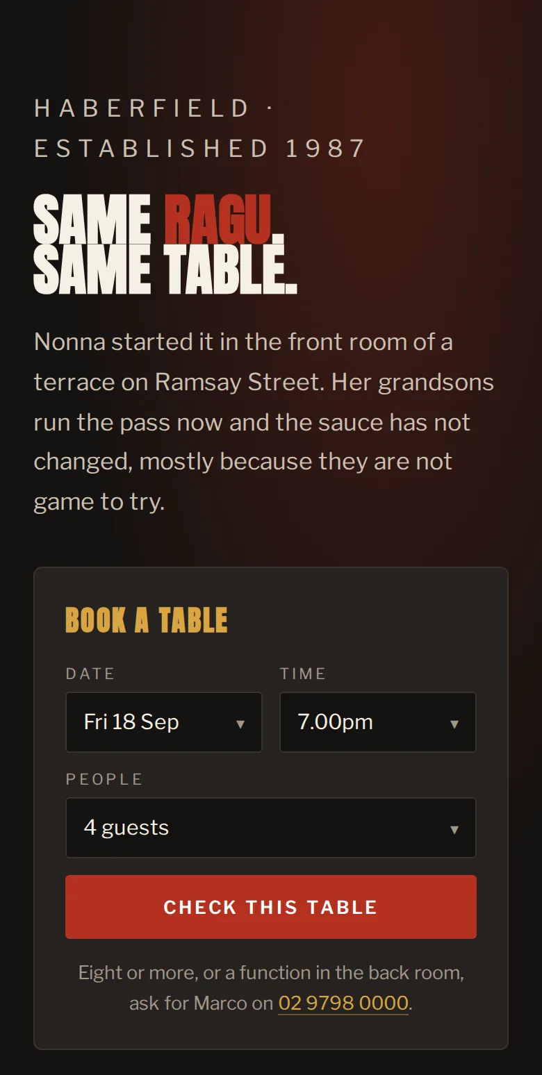The Nonna's Table site on a phone