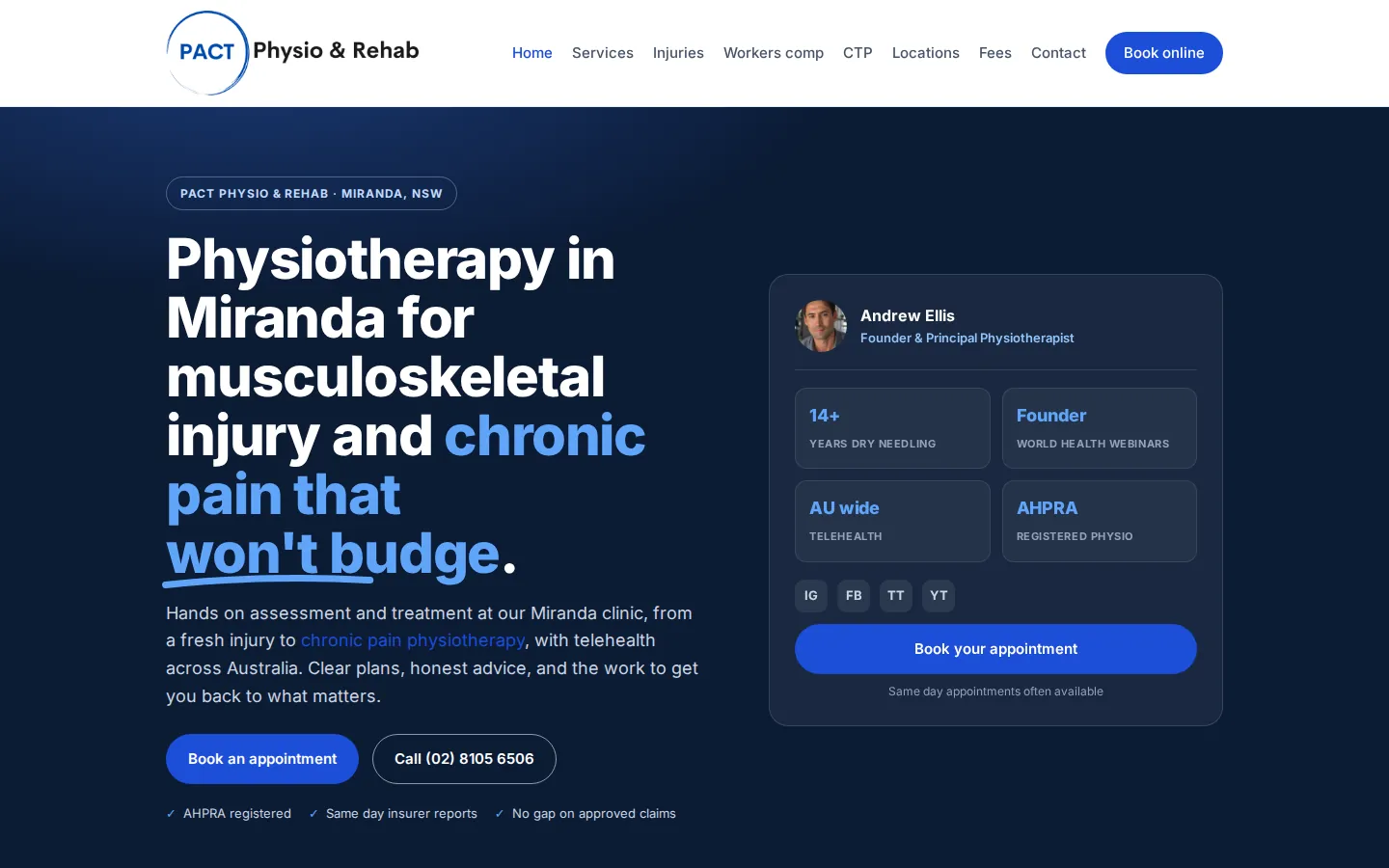 The PACT Physio and Rehab website