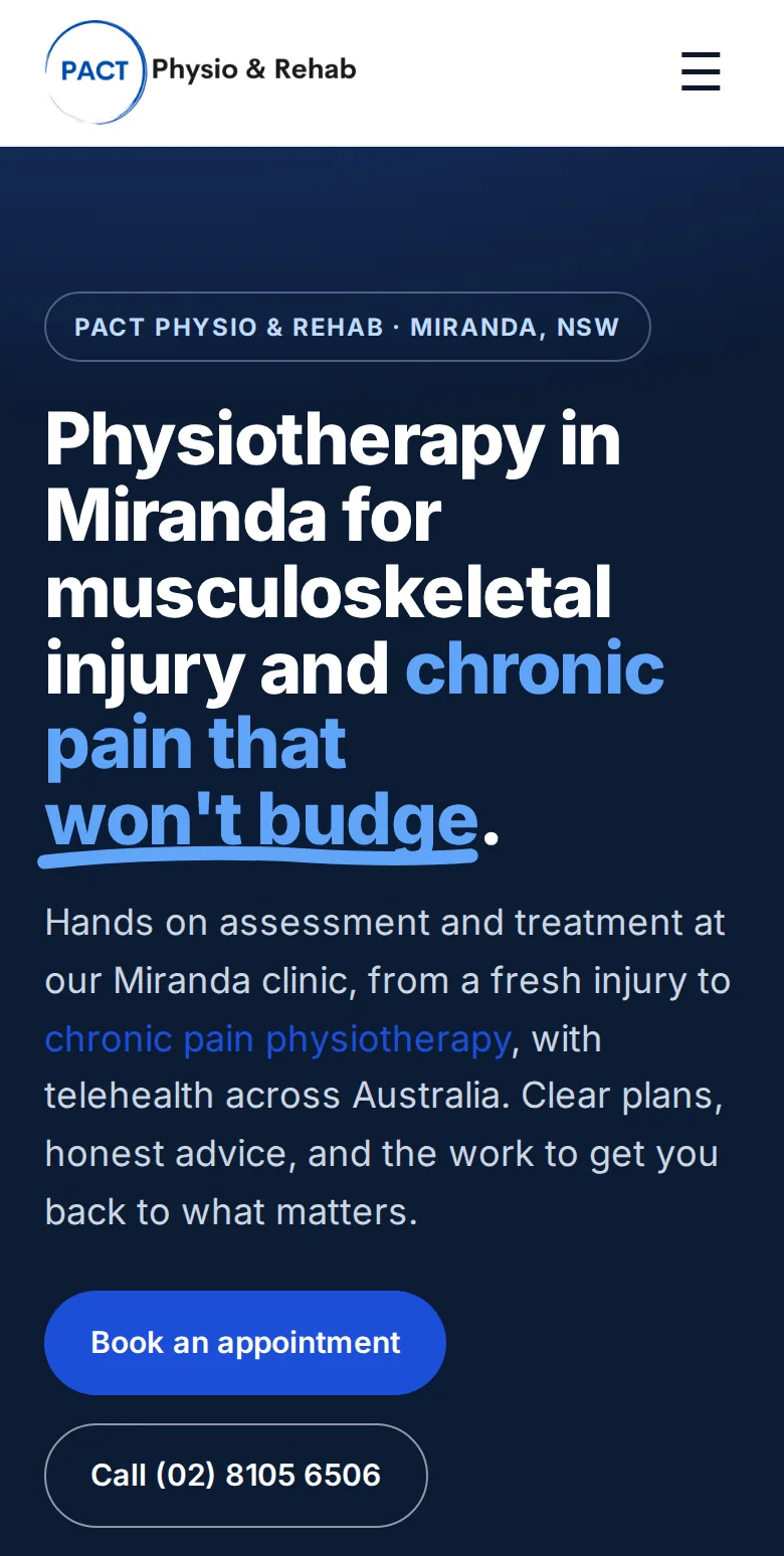 The PACT Physio and Rehab site on a phone