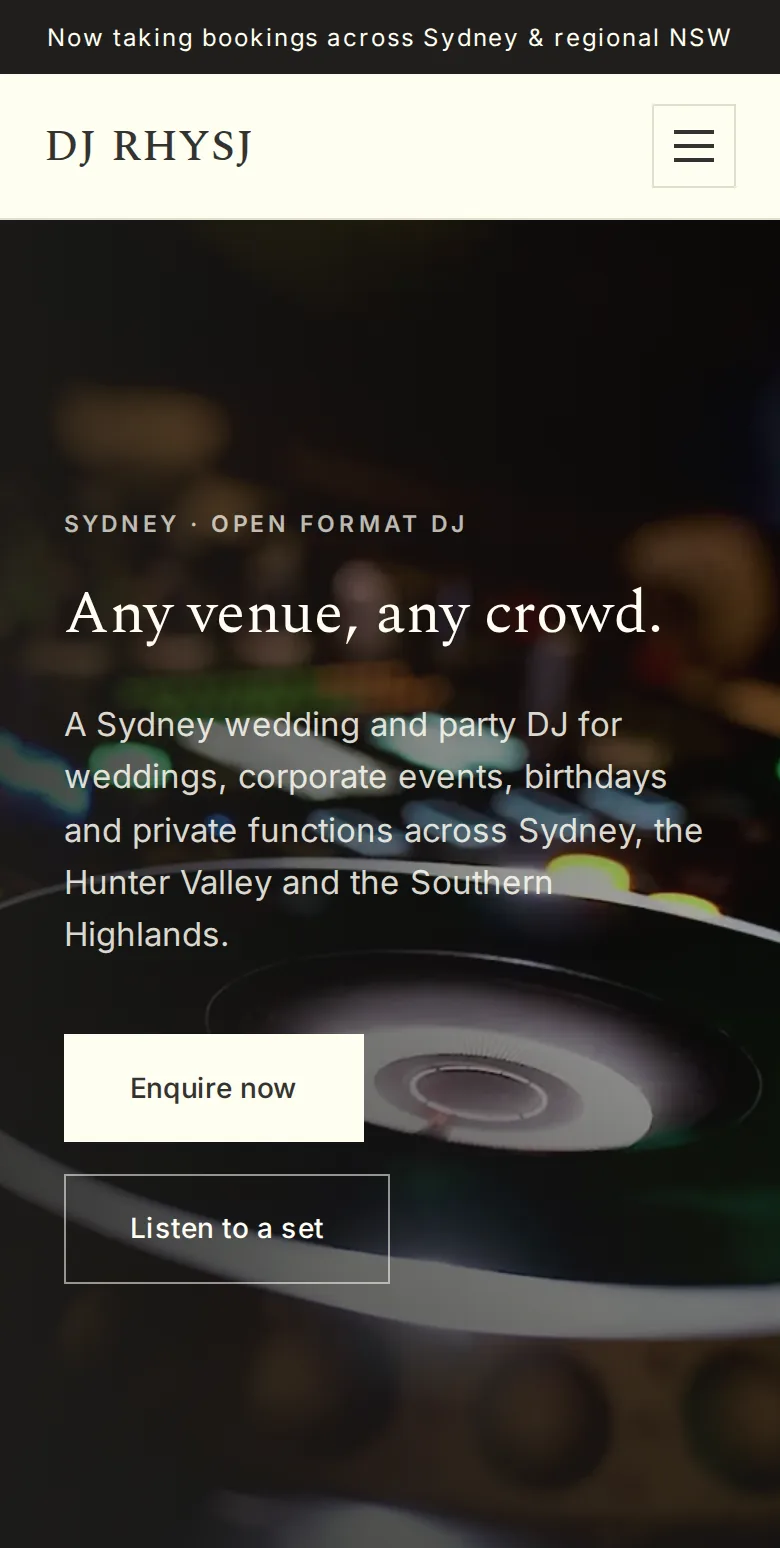 The DJ RHYSJ site on a phone