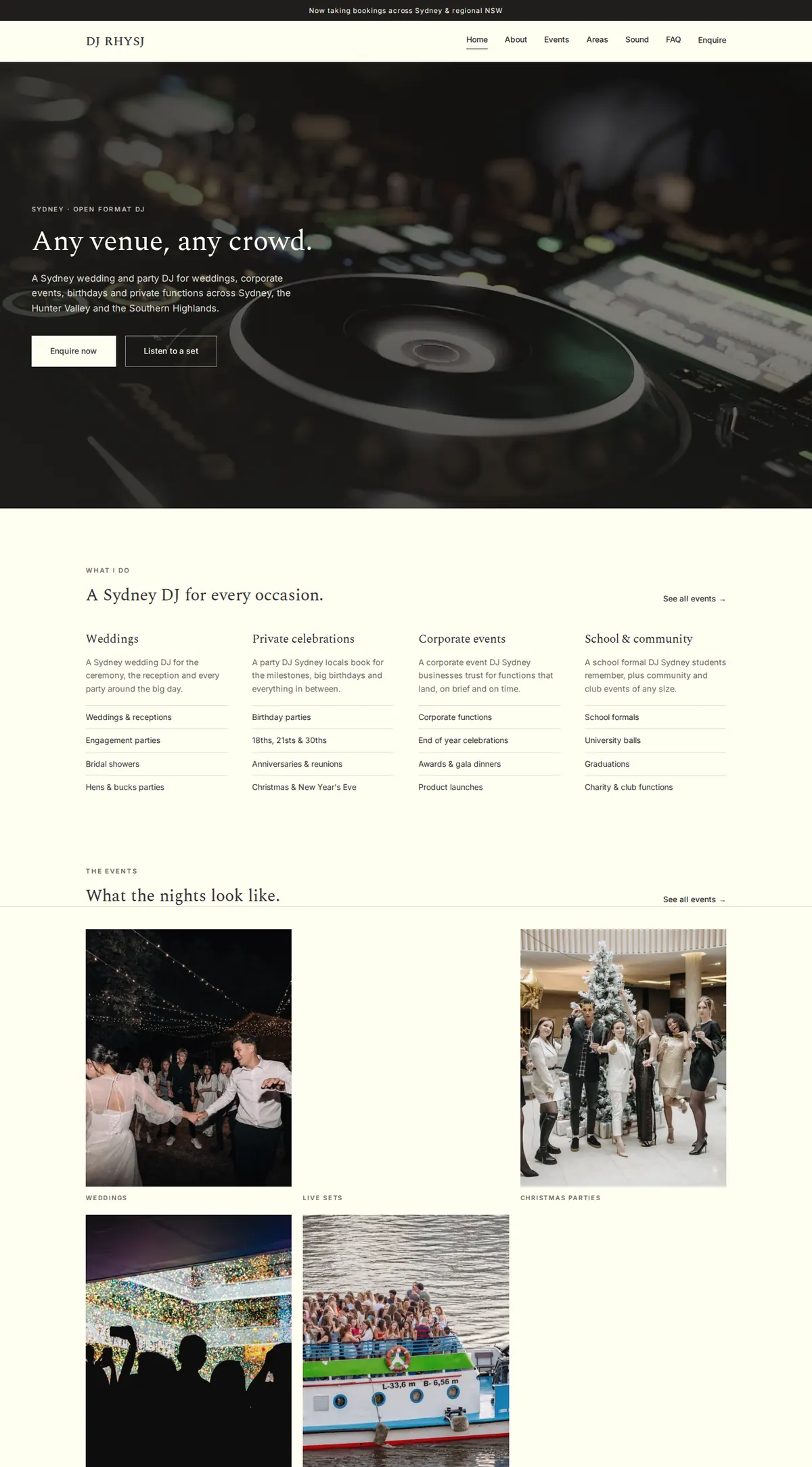 The DJ RHYSJ homepage, scrolling