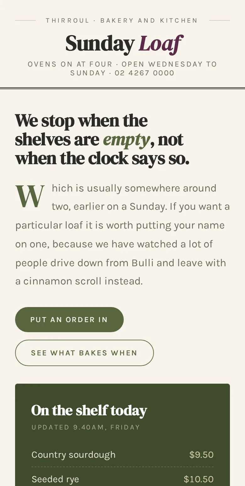 The Sunday Loaf site on a phone