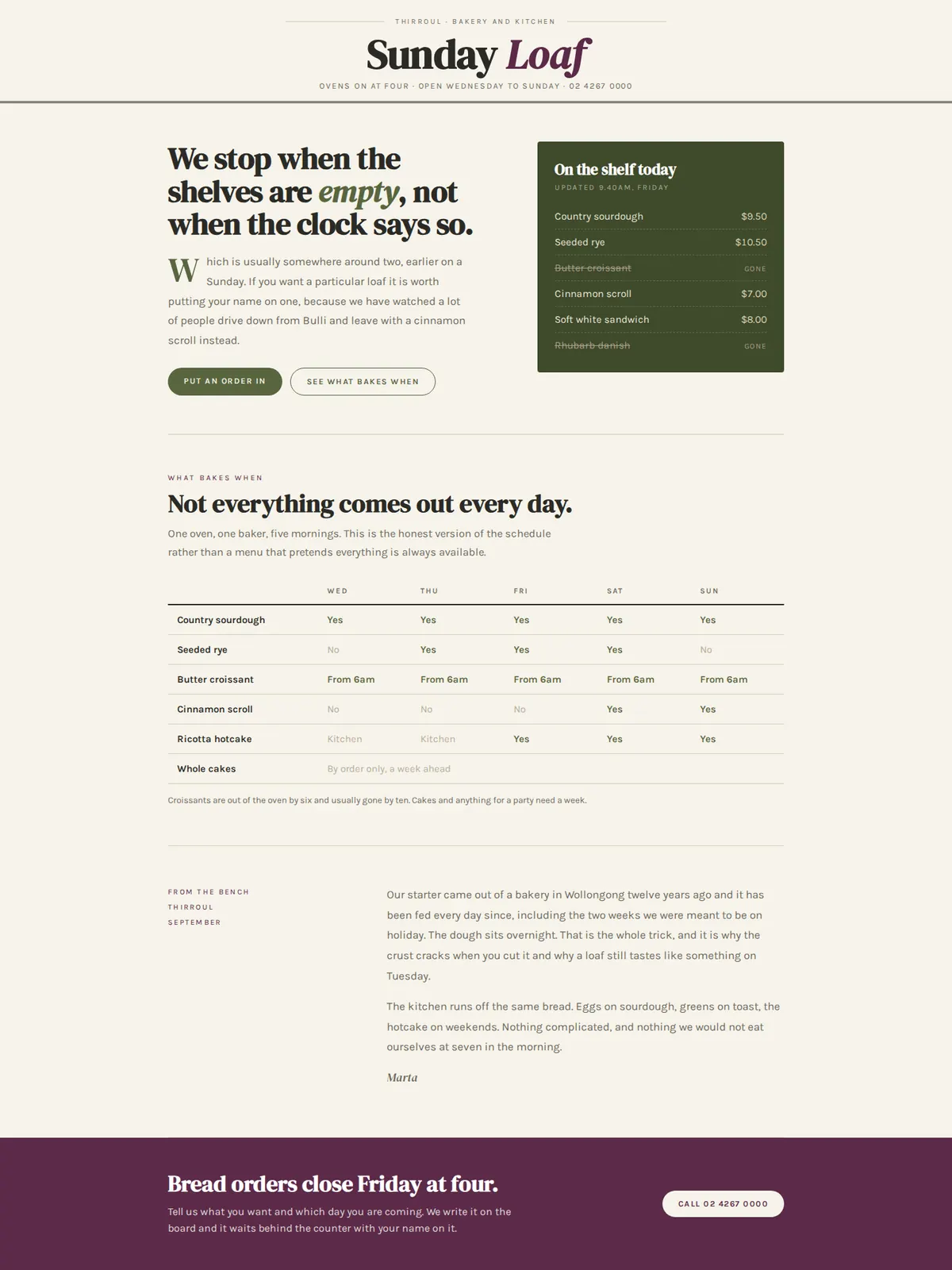The Sunday Loaf homepage, scrolling