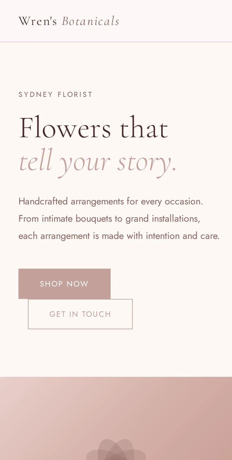 The Wren and Petal site on a phone
